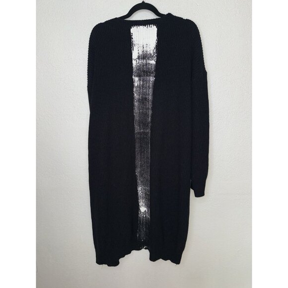 ByTheR Cardigan Unisex Long Line Black Knit Sweater Open Front Below Knee 2A - Picture 1 of 7